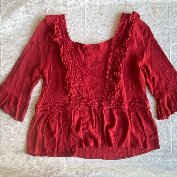 Red Ruffled Women's Blouse - Picture 2 of 2